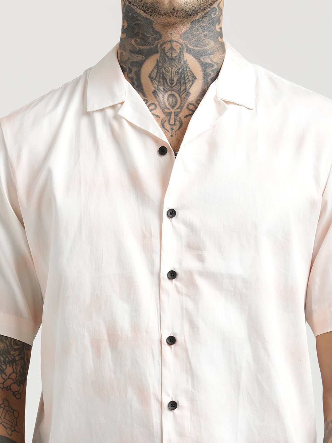 Printed Cotton Satin Shirt Peach