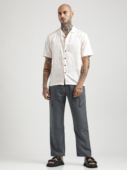 Printed Cotton Satin Shirt Peach