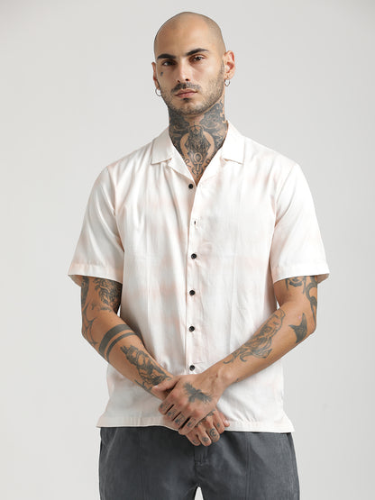 Printed Cotton Satin Shirt Peach