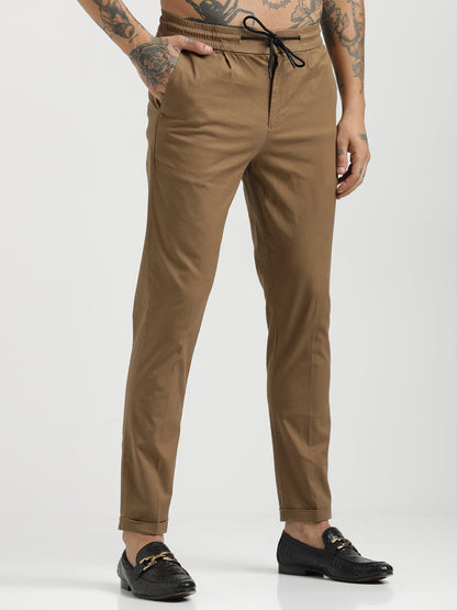 Cotton Drawstring Trousers with Pockets Khaki