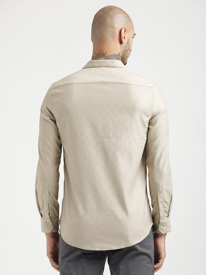Textured Poly Shirt with Structured Finish Cream
