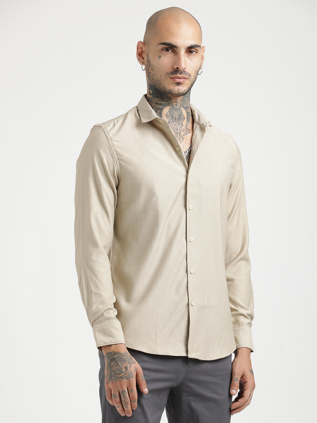 Textured Poly Shirt with Structured Finish Cream