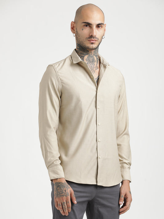 Textured Poly Shirt with Structured Finish Cream