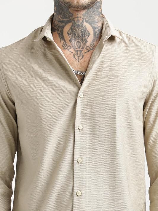 Textured Poly Shirt with Structured Finish Cream