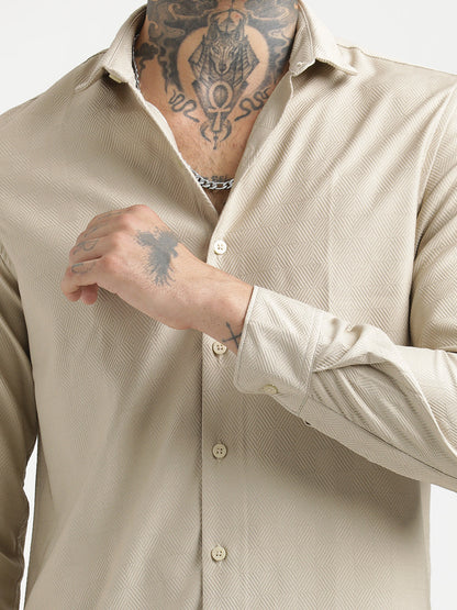 Textured Poly Shirt with Structured Finish Cream