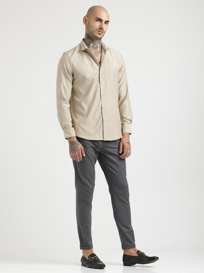 Textured Poly Shirt with Structured Finish Cream