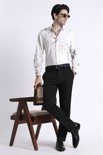 Floral Digital Print Shirt White