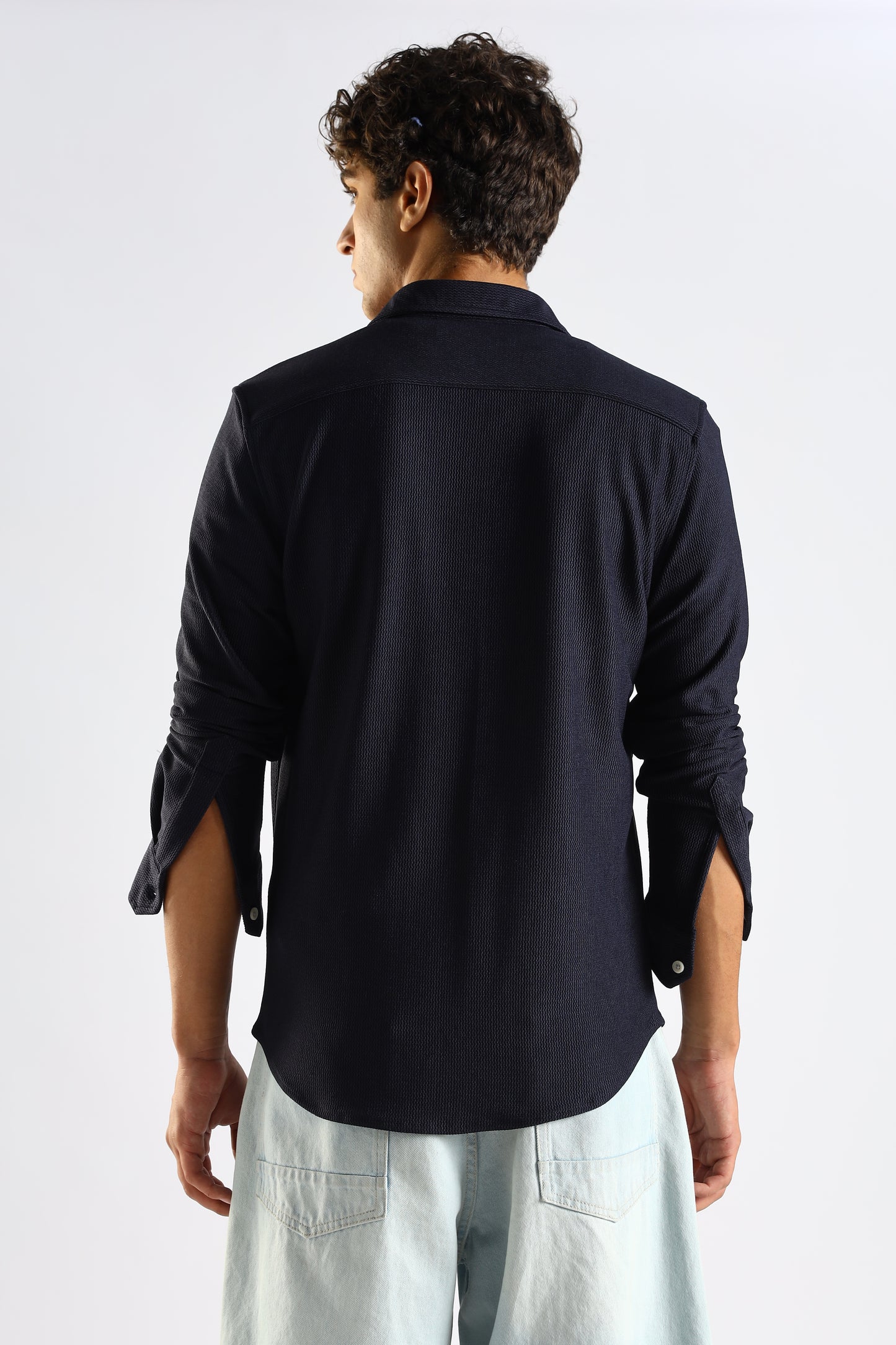 Textured Poly Knit Shirt Navy