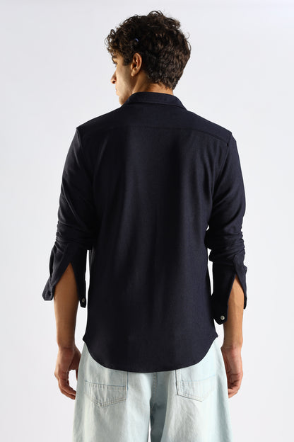 Signature Navy Textured Knit Shirt