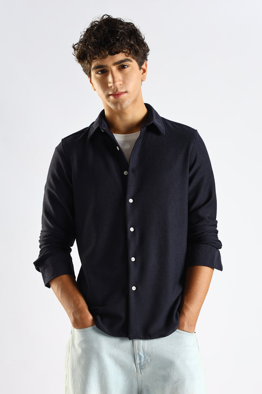 Textured Poly Knit Shirt Navy