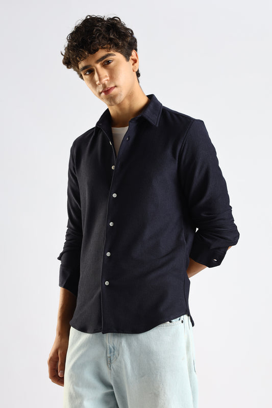 Signature Navy Textured Knit Shirt