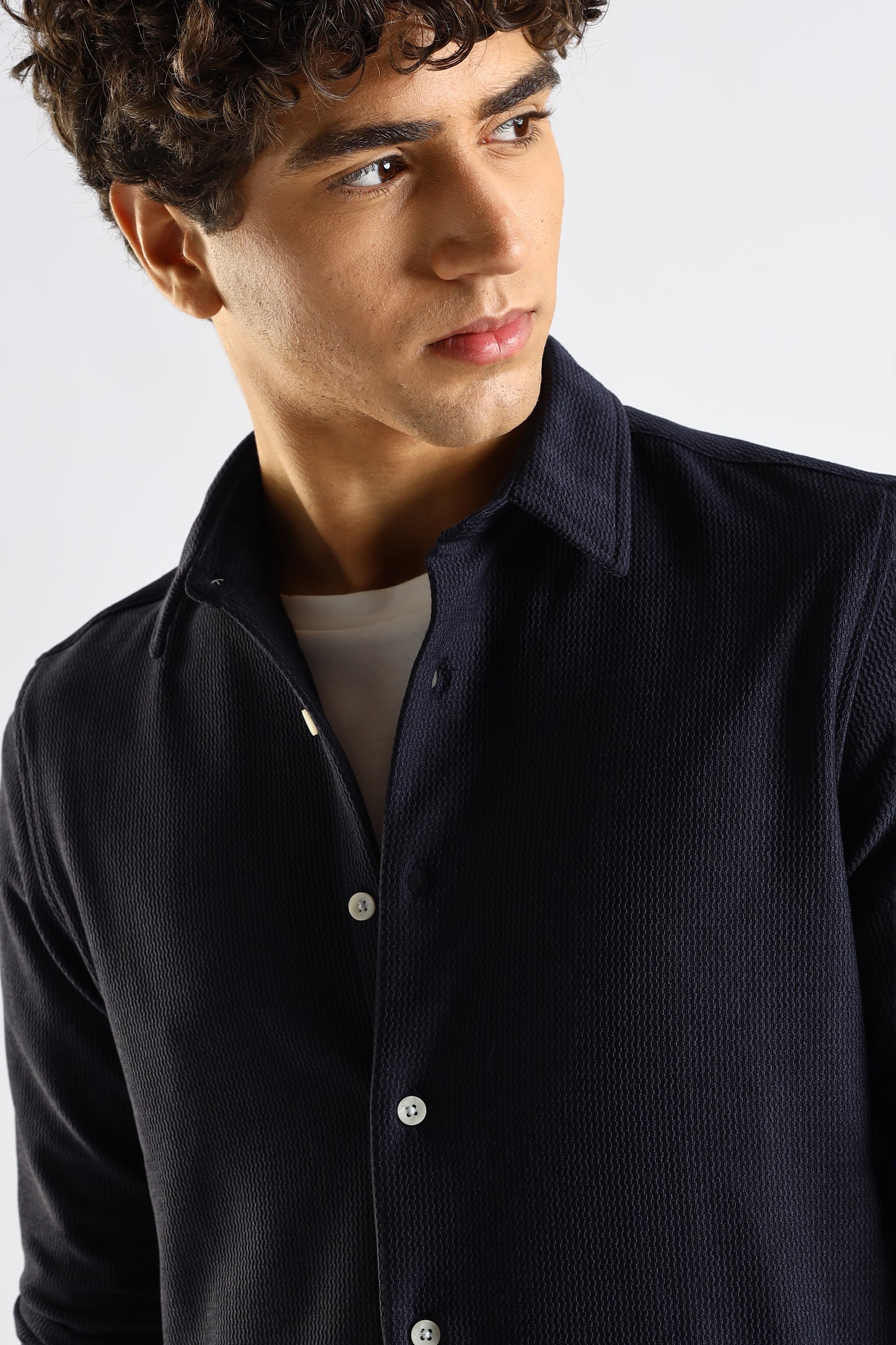 Textured Poly Knit Shirt Navy