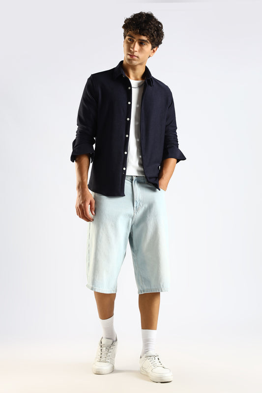 Textured Poly Knit Shirt Navy