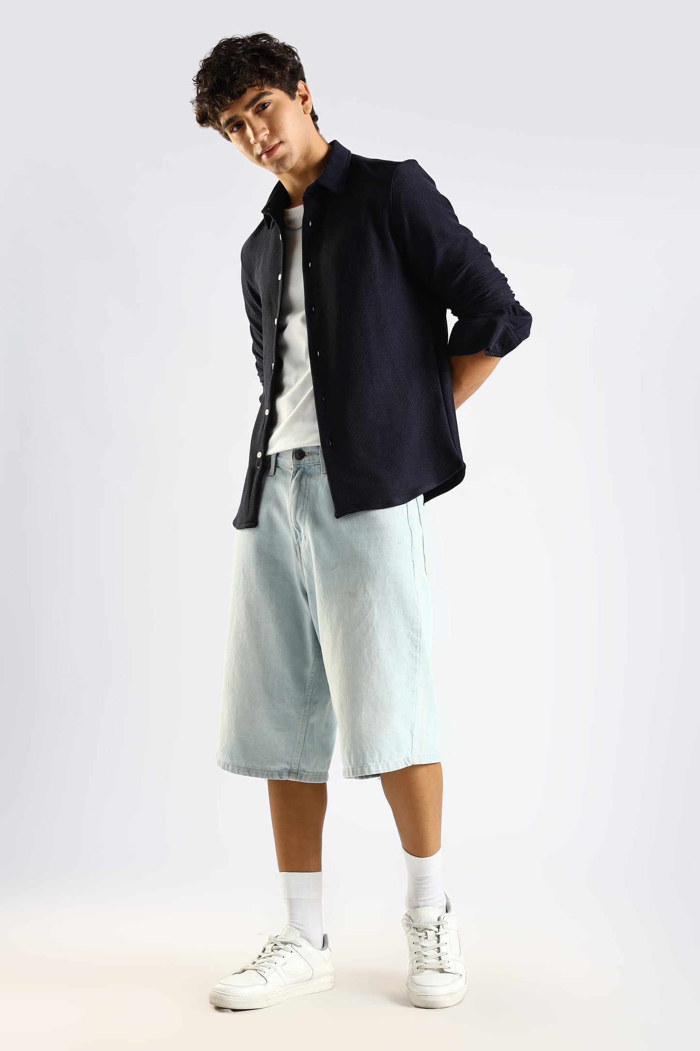 Textured Poly Knit Shirt Navy