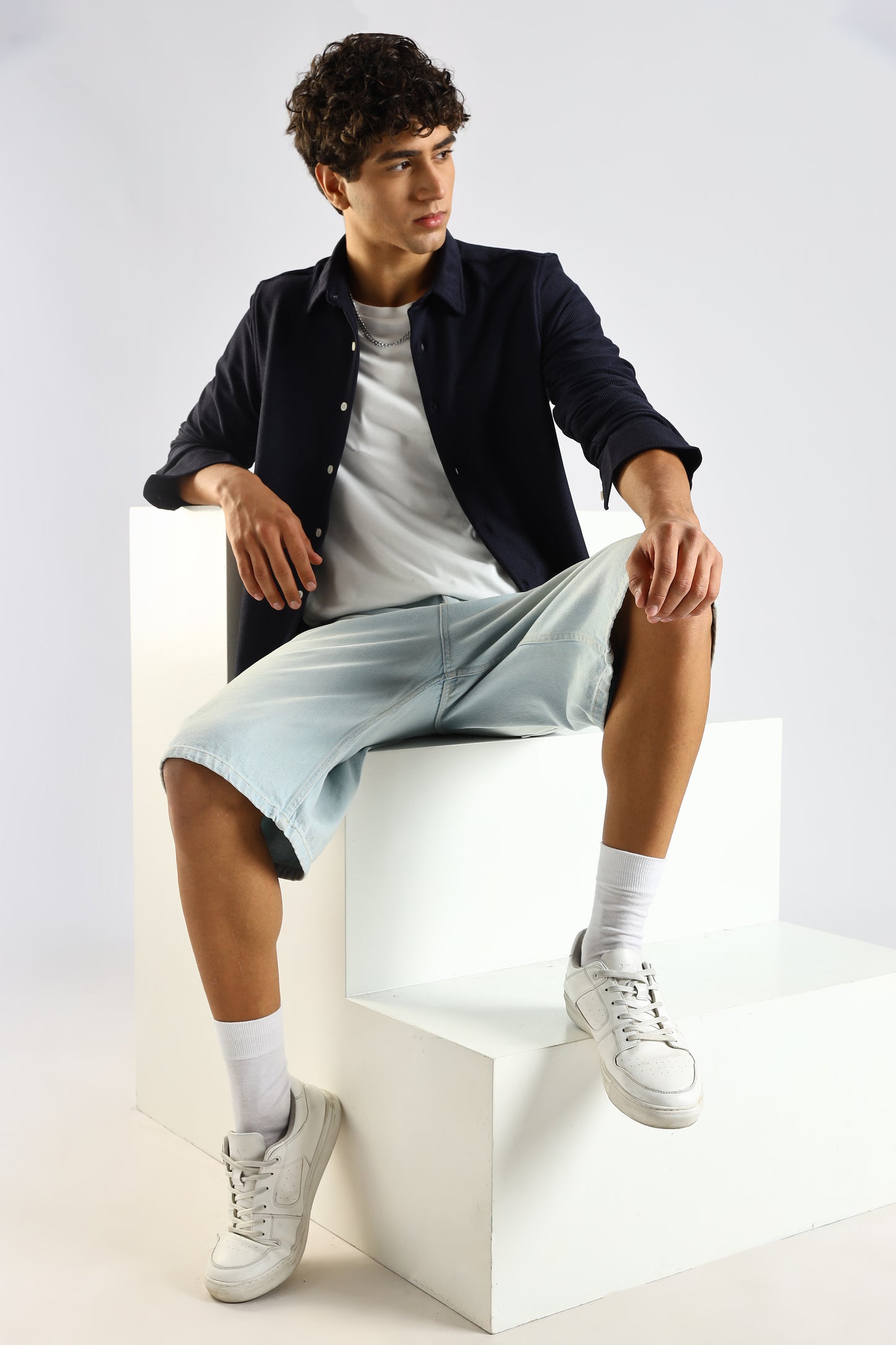 Textured Poly Knit Shirt Navy