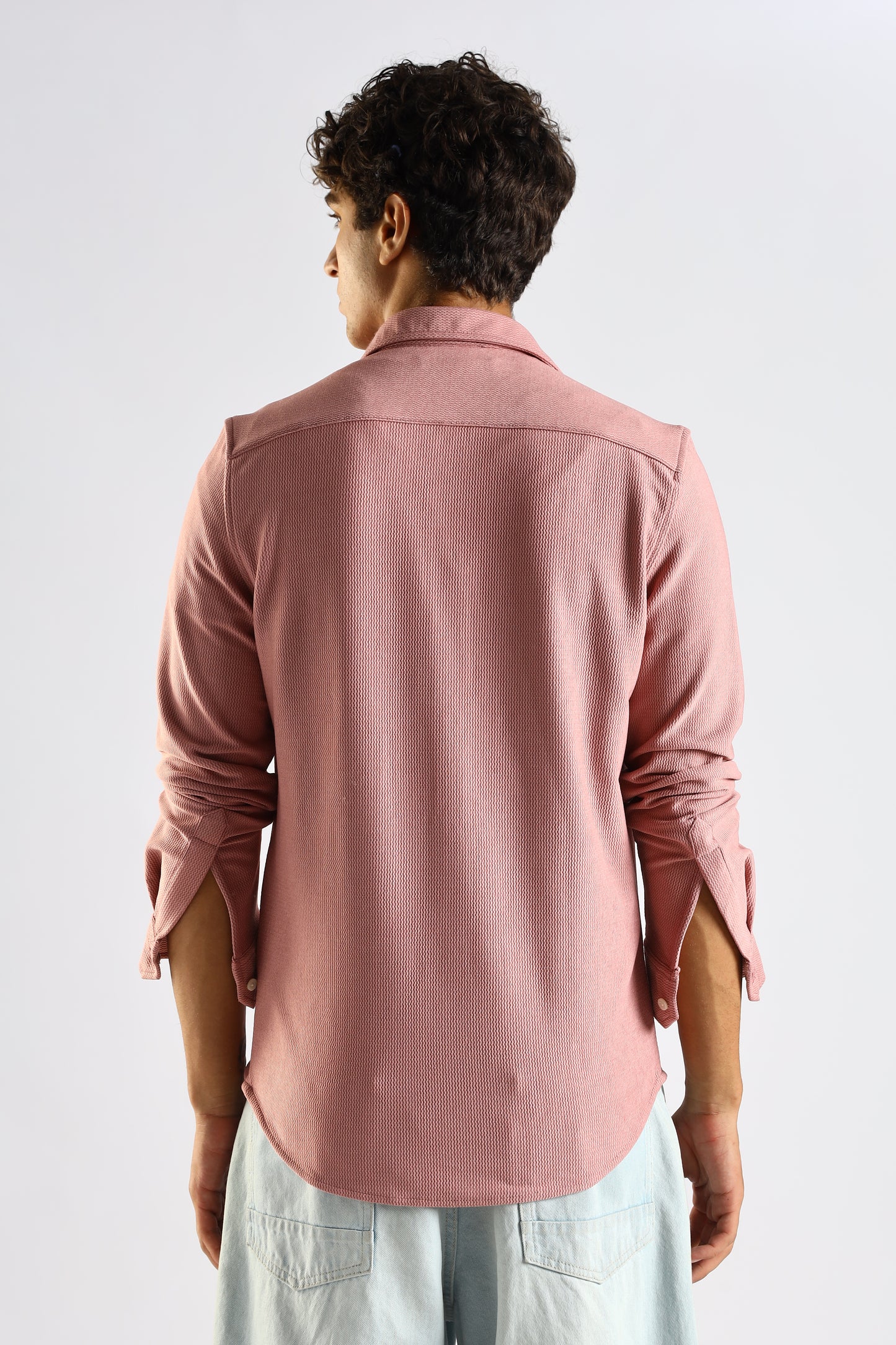 Textured Poly Knit Shirt Pink