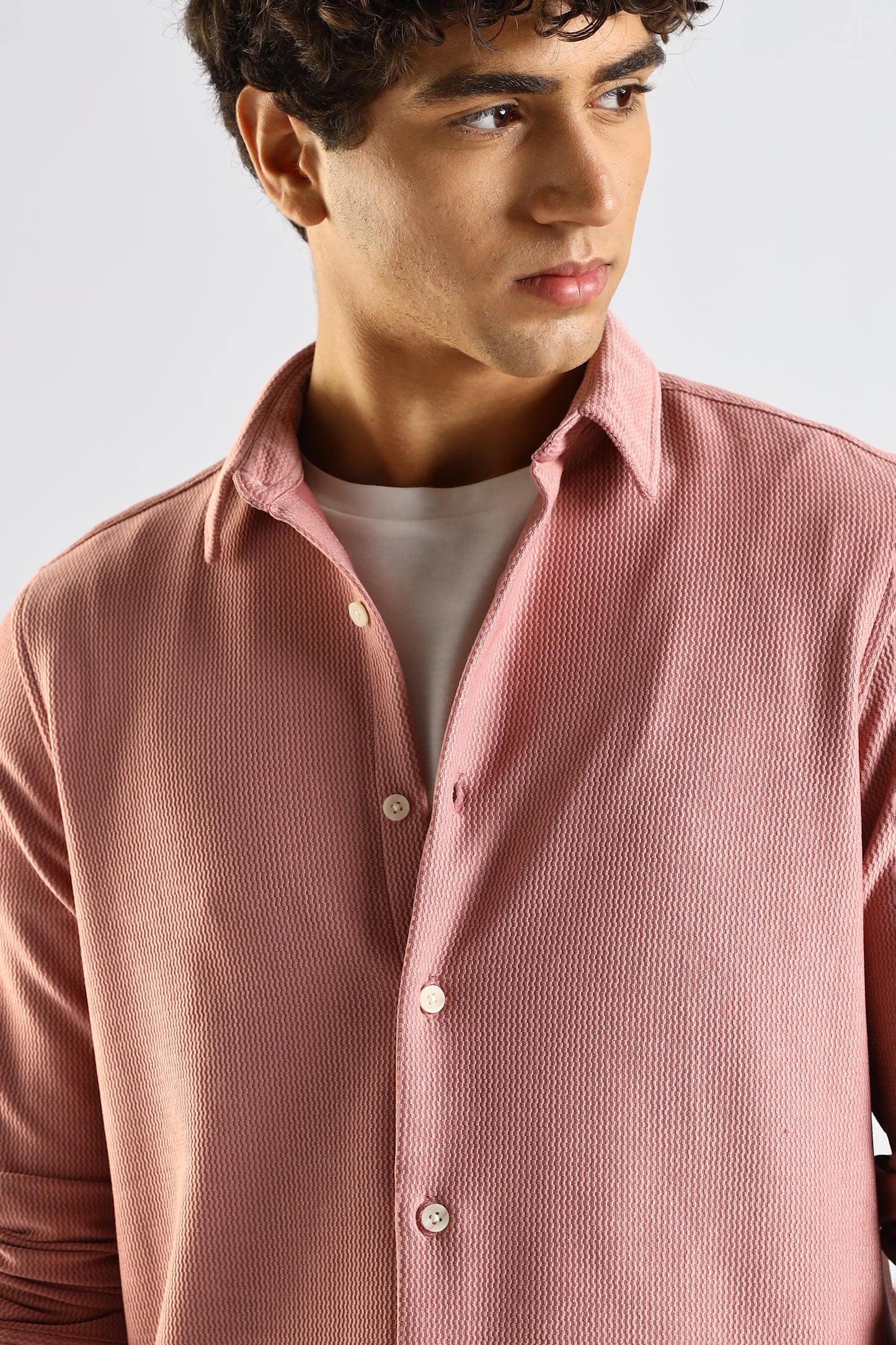 Textured Poly Knit Shirt Pink
