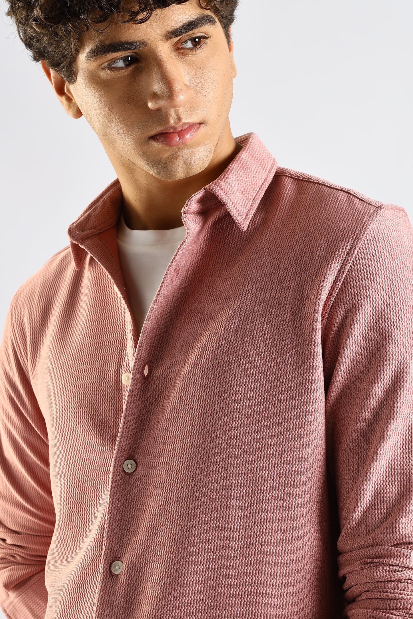 Textured Poly Knit Shirt Pink