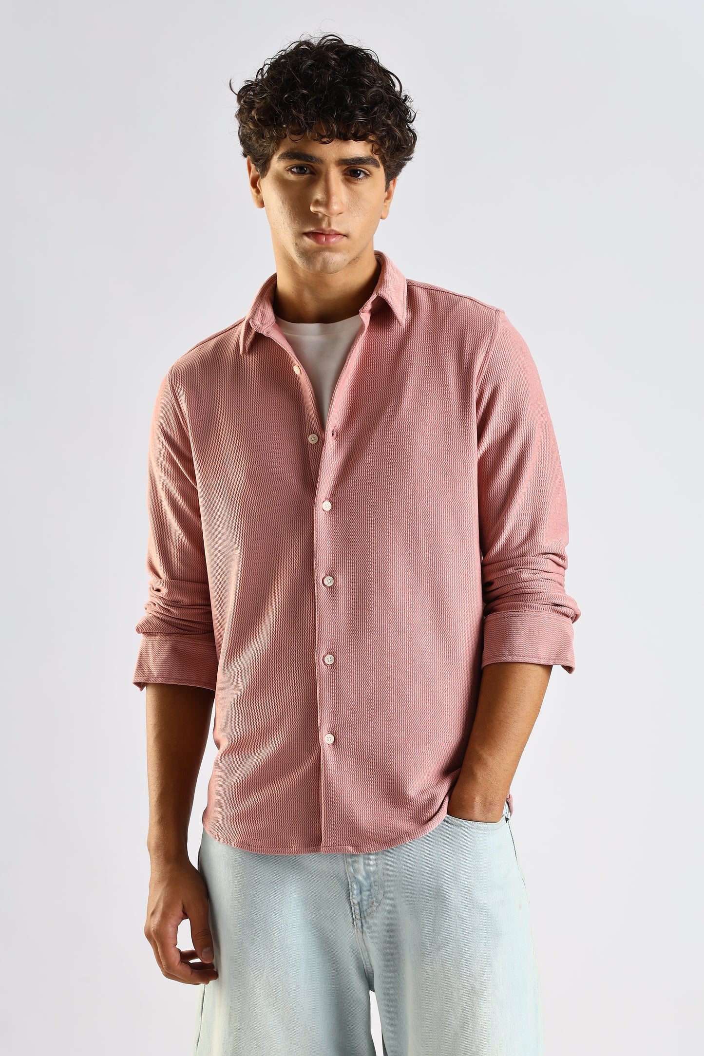 Textured Poly Knit Shirt Pink