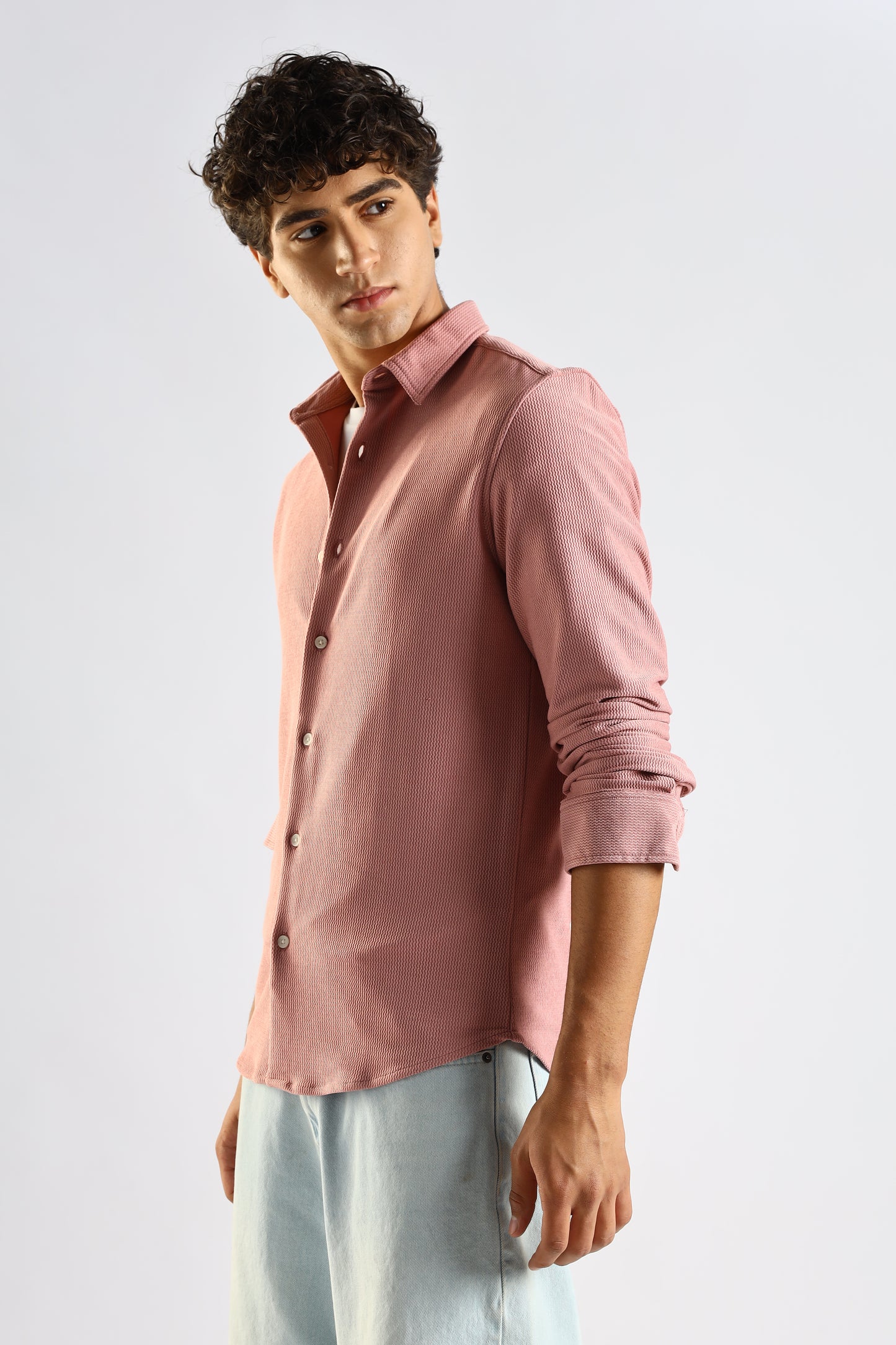 Textured Poly Knit Shirt Pink
