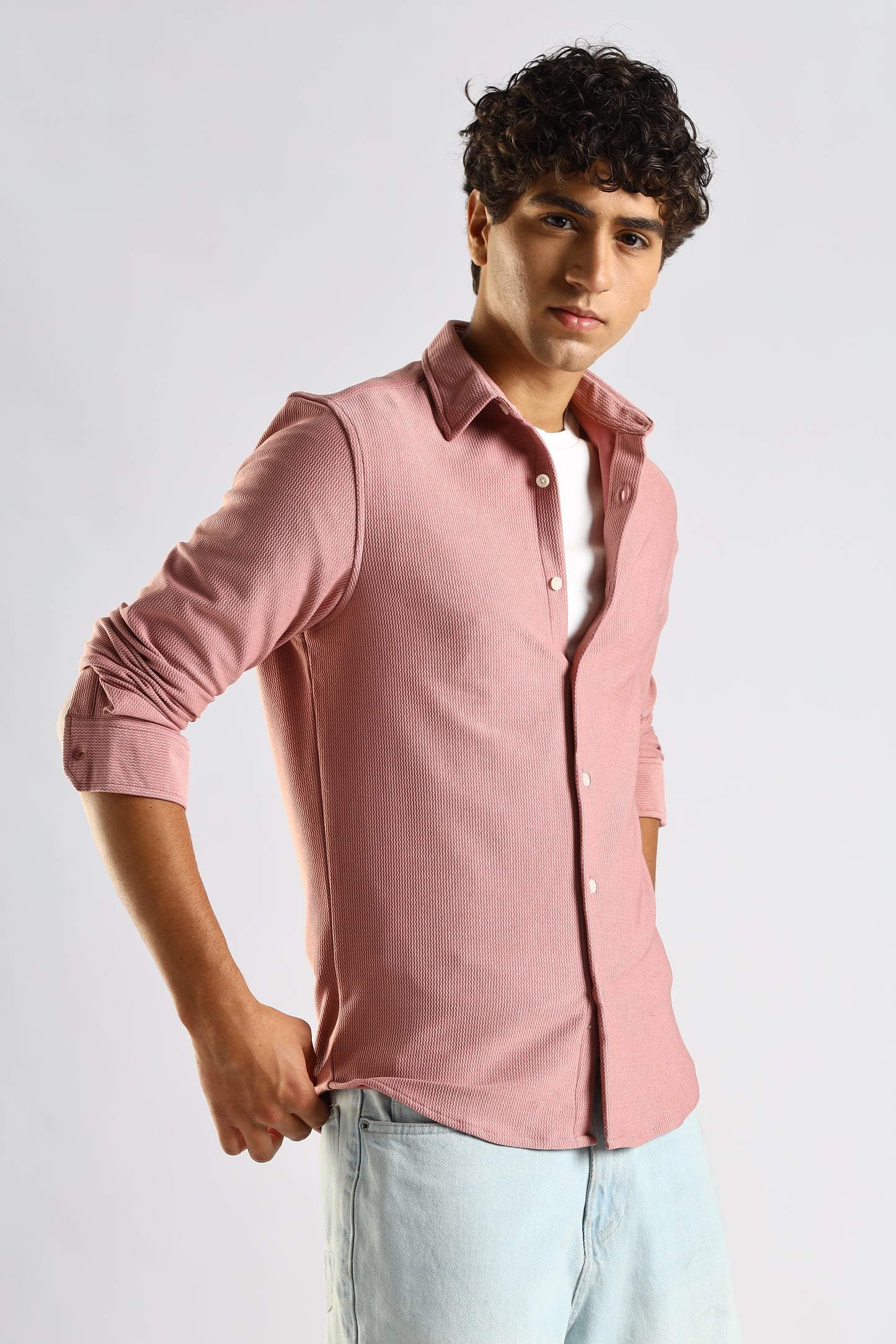 Textured Poly Knit Shirt Pink