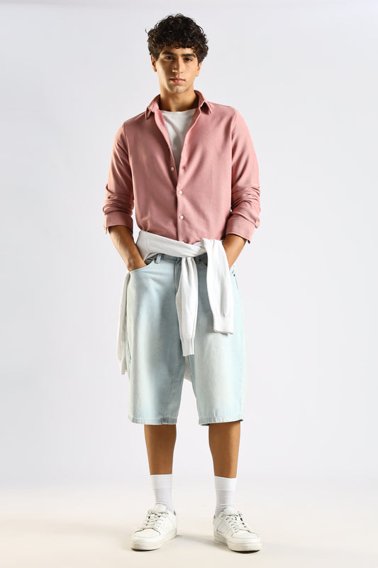 Textured Poly Knit Shirt Pink