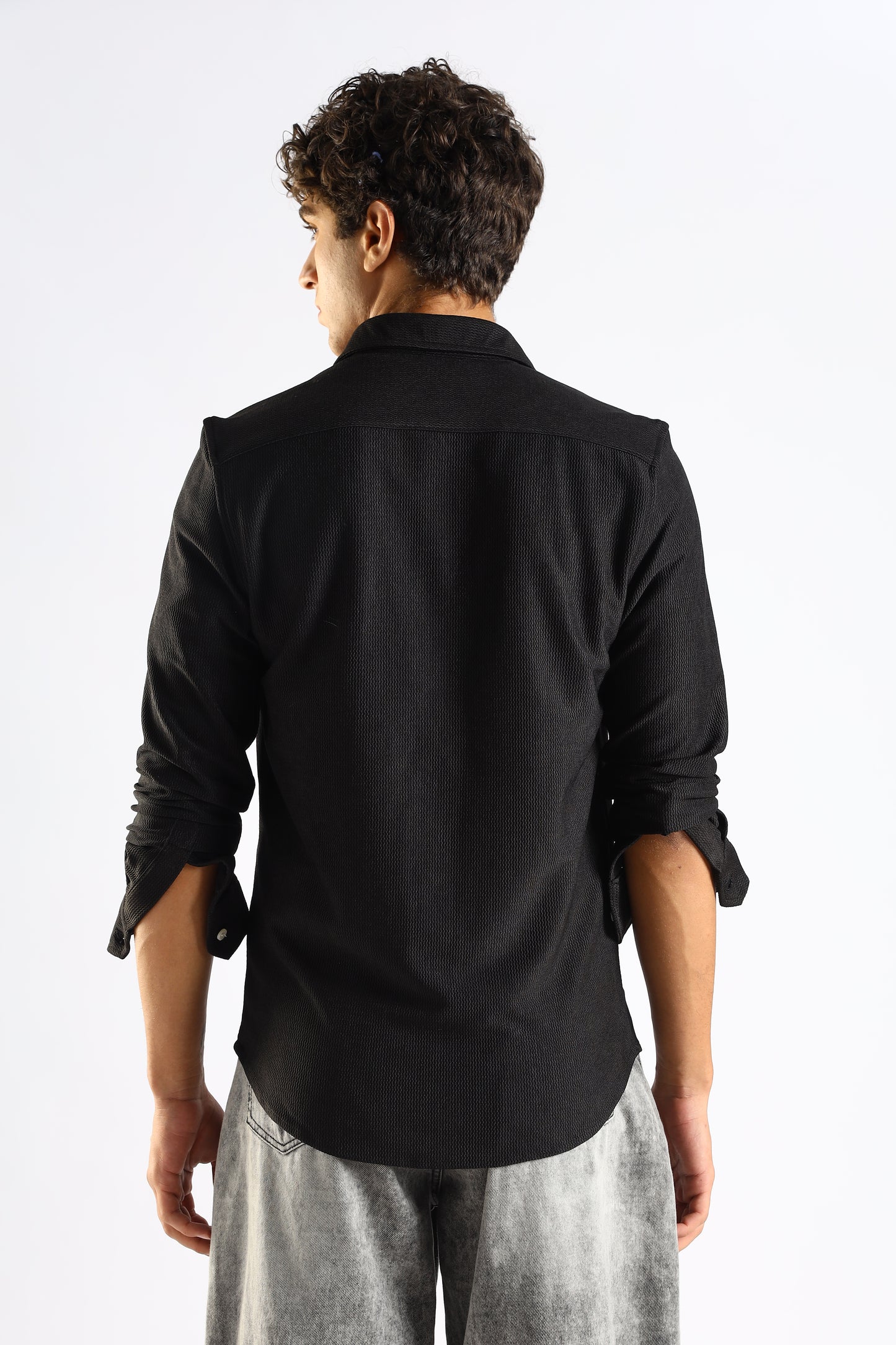 Textured Poly Knit Shirt Black