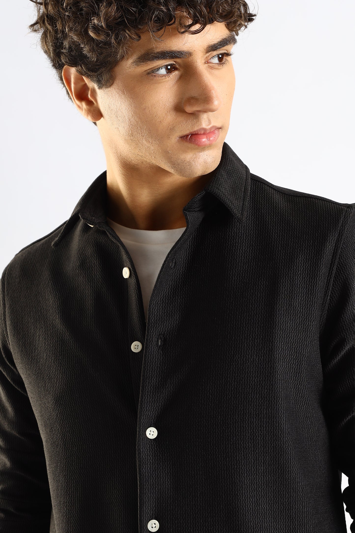 Textured Poly Knit Shirt Black