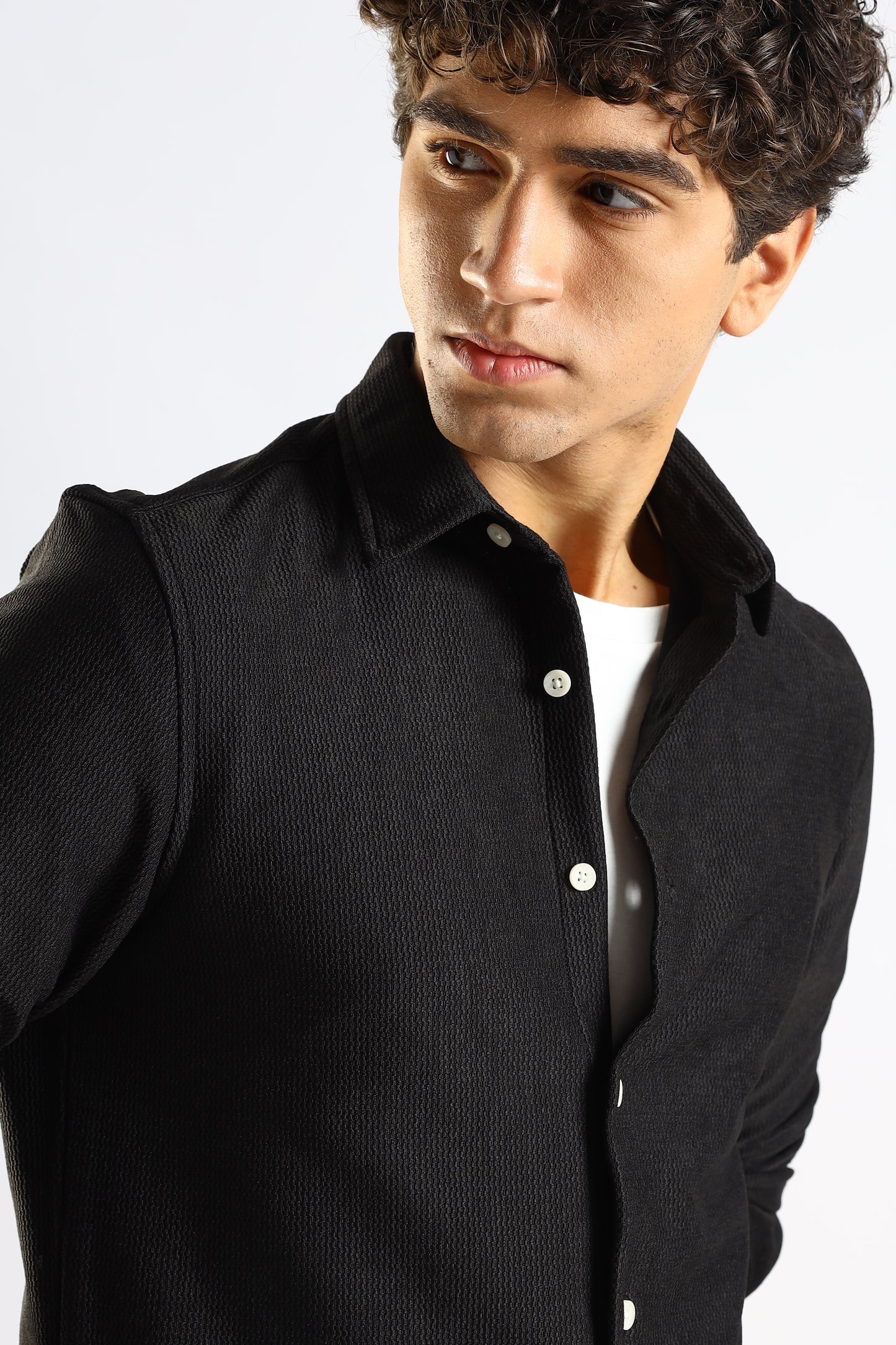 Textured Poly Knit Shirt Black