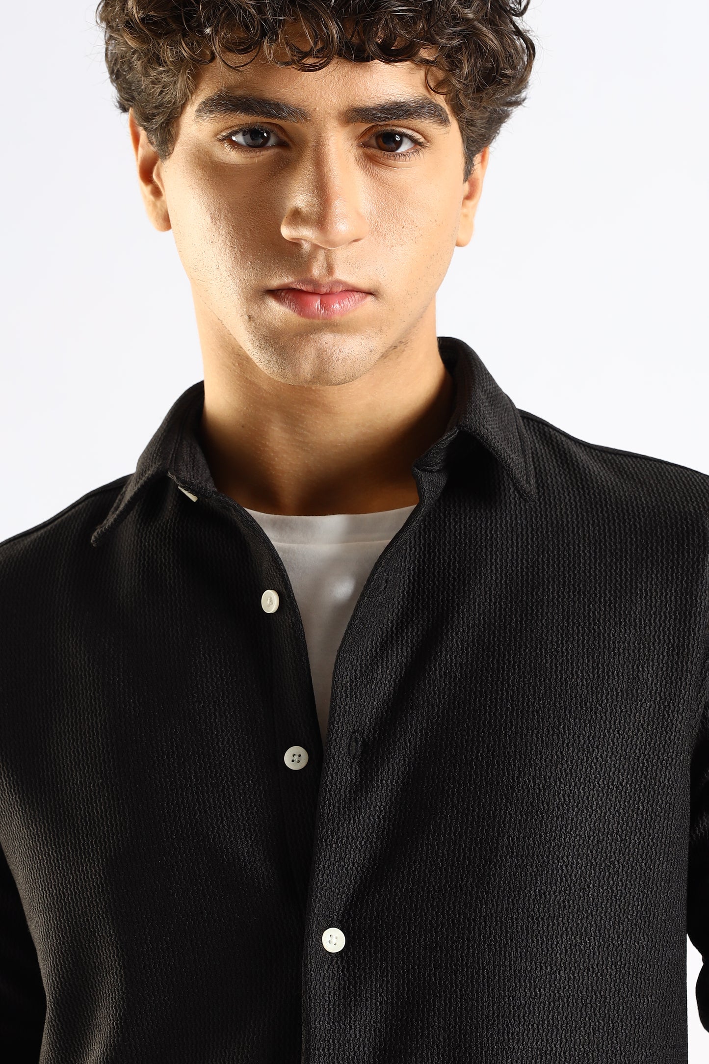 Textured Poly Knit Shirt Black