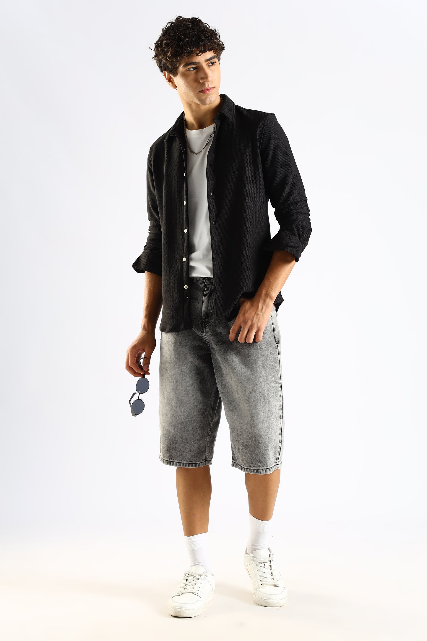 Textured Poly Knit Shirt Black