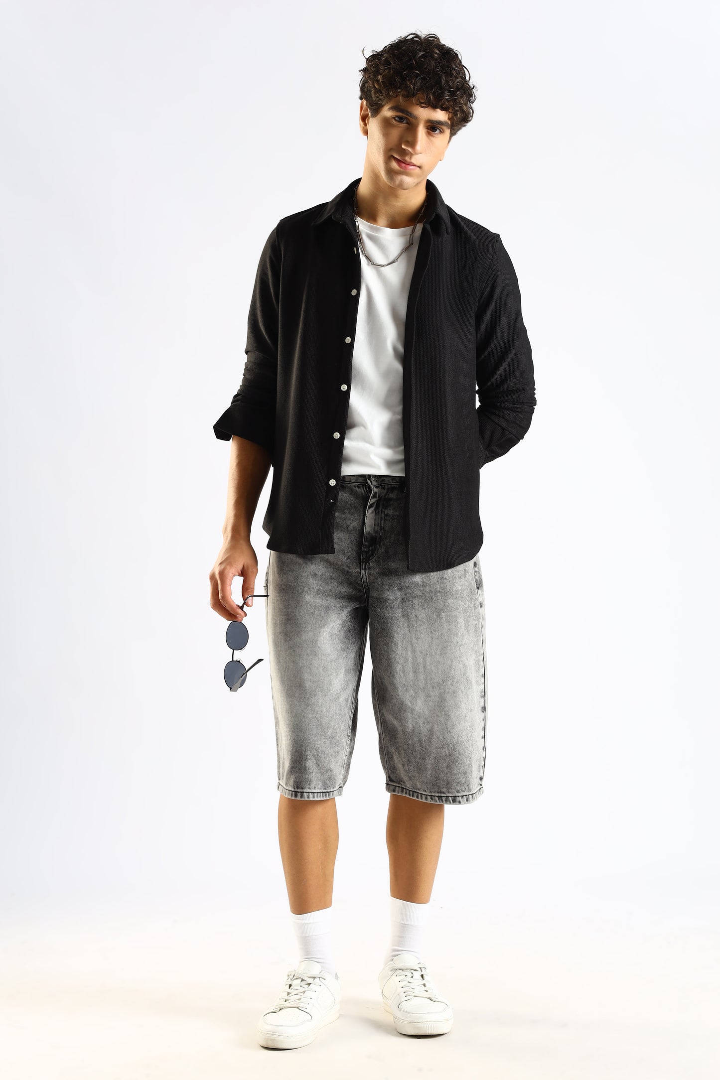 Textured Poly Knit Shirt Black
