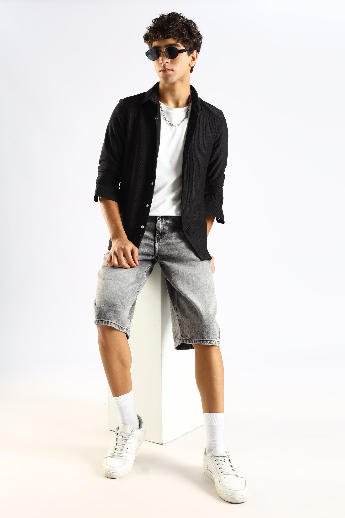 Textured Poly Knit Shirt Black