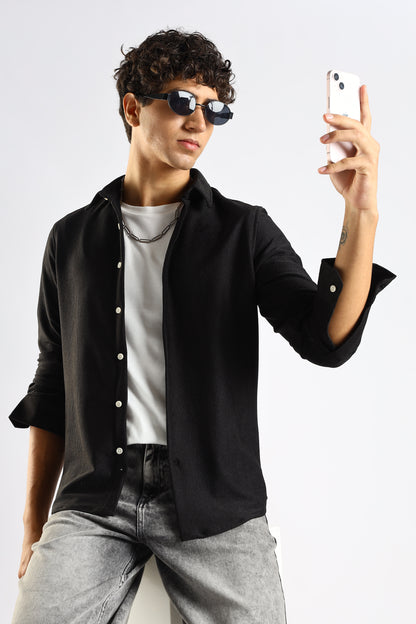 Signature Black Textured Knit Shirt