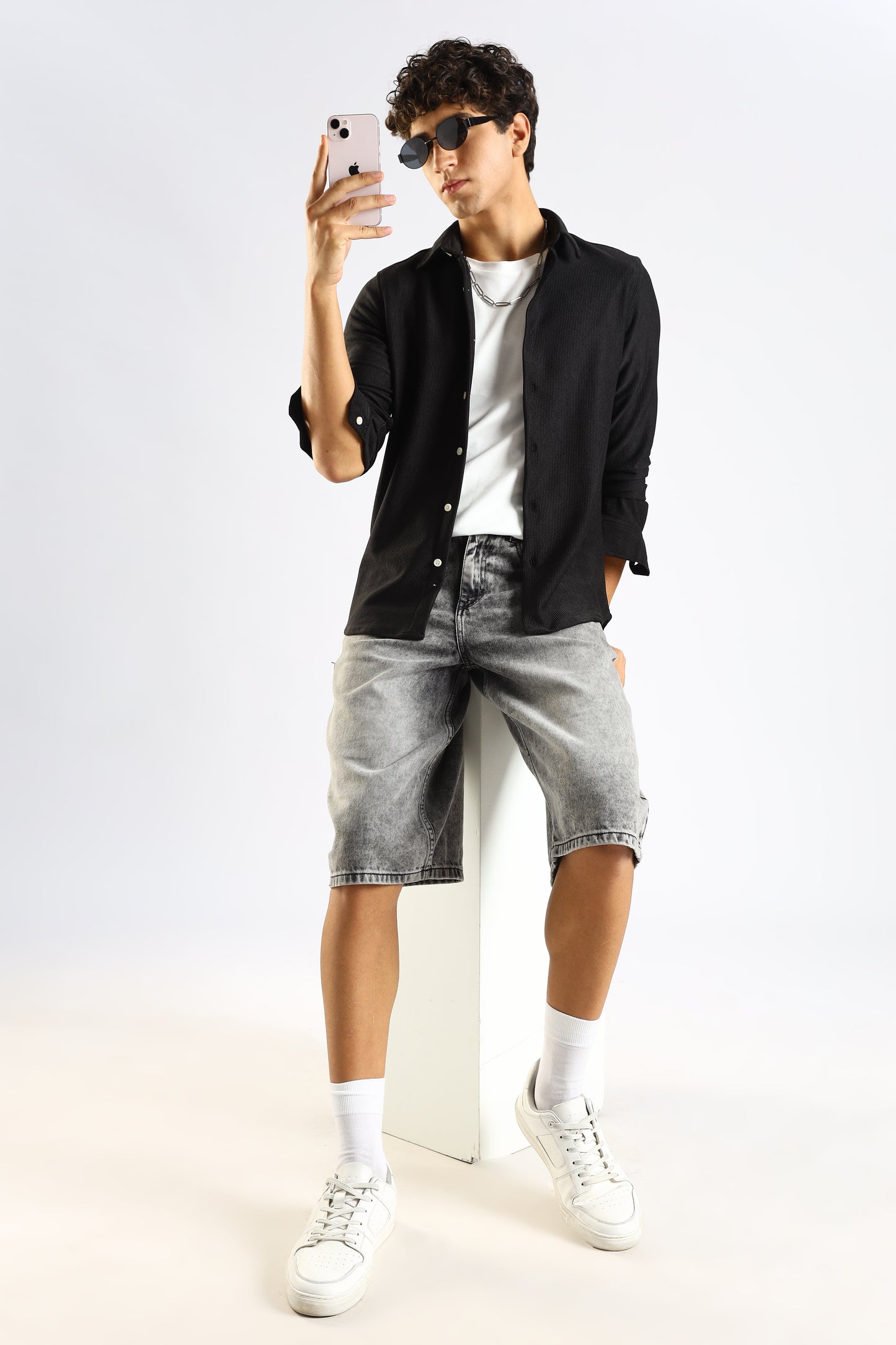 Textured Poly Knit Shirt Black