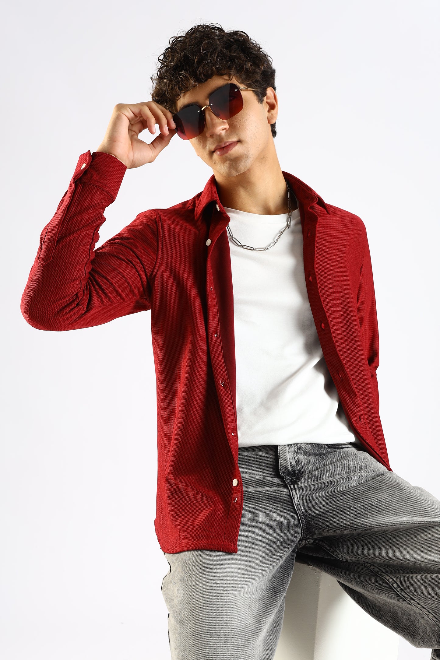 Textured Poly Knit Shirt Maroon