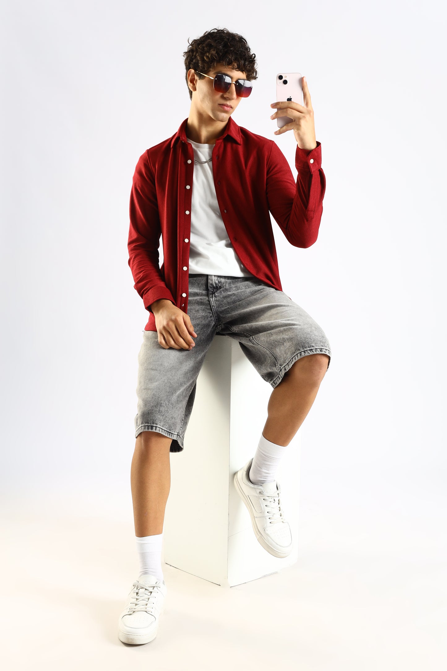 Textured Poly Knit Shirt Maroon