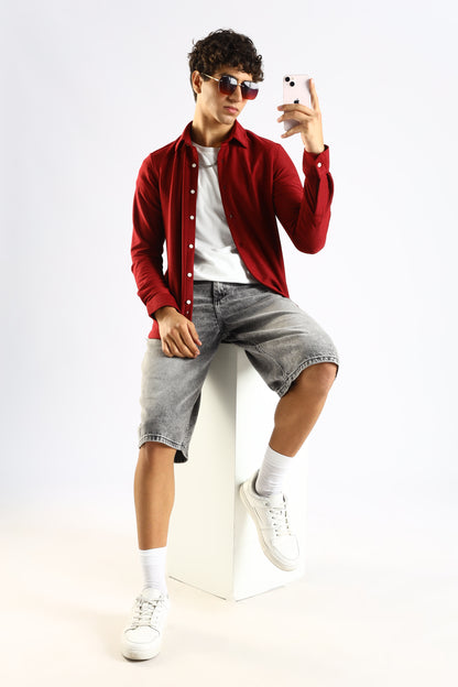 Signature Maroon Textured Knit Shirt