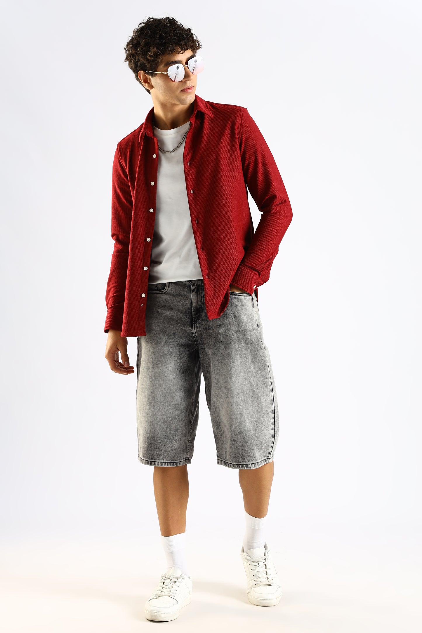 Textured Poly Knit Shirt Maroon