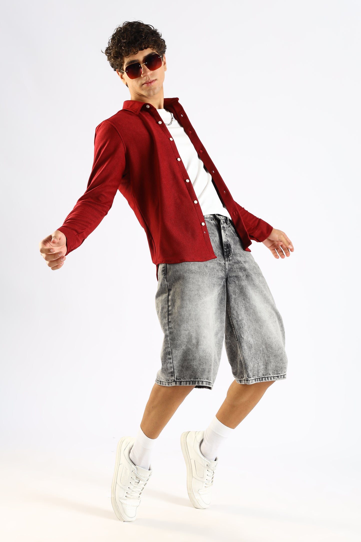 Textured Poly Knit Shirt Maroon