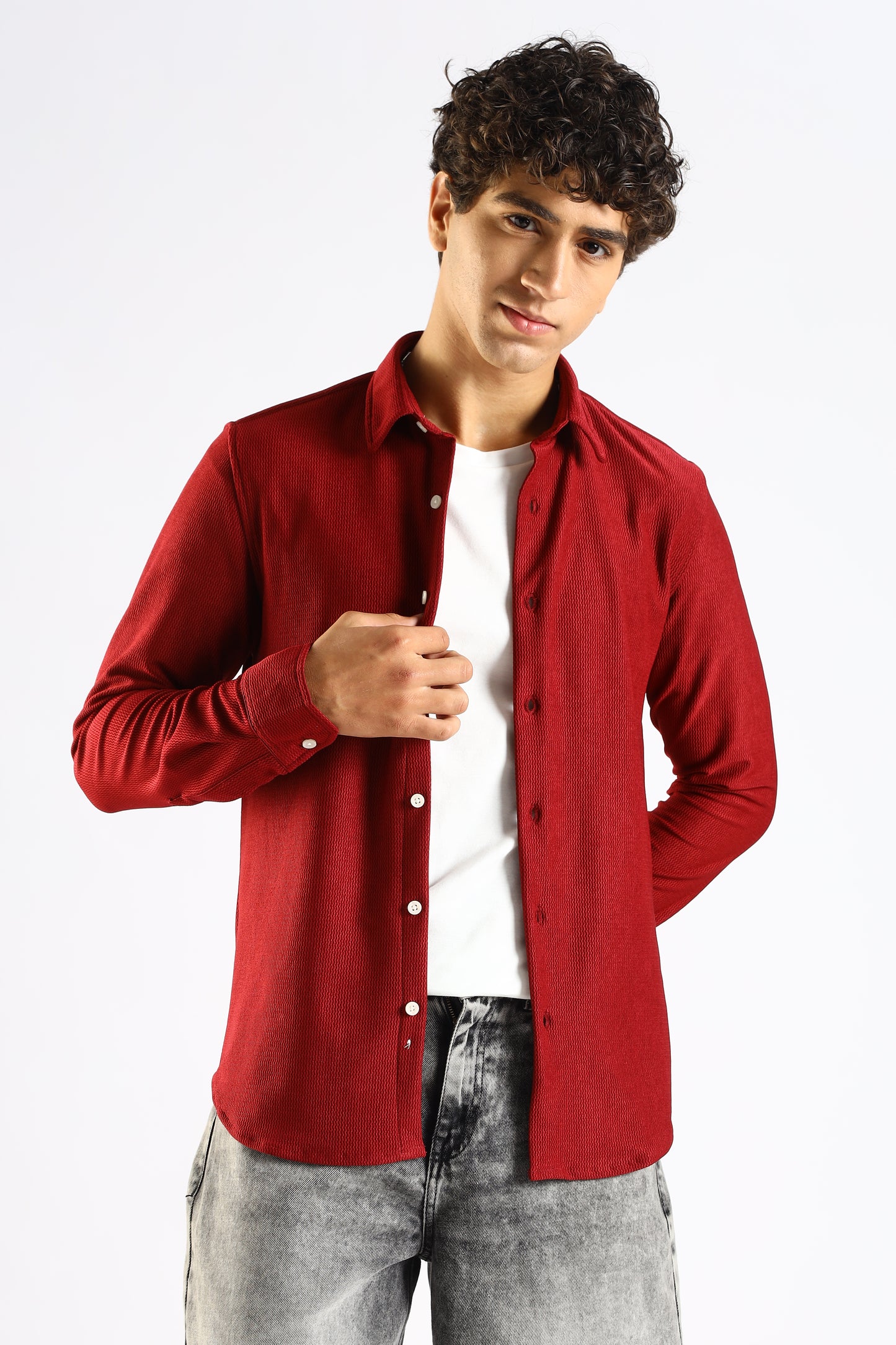 Textured Poly Knit Shirt Maroon