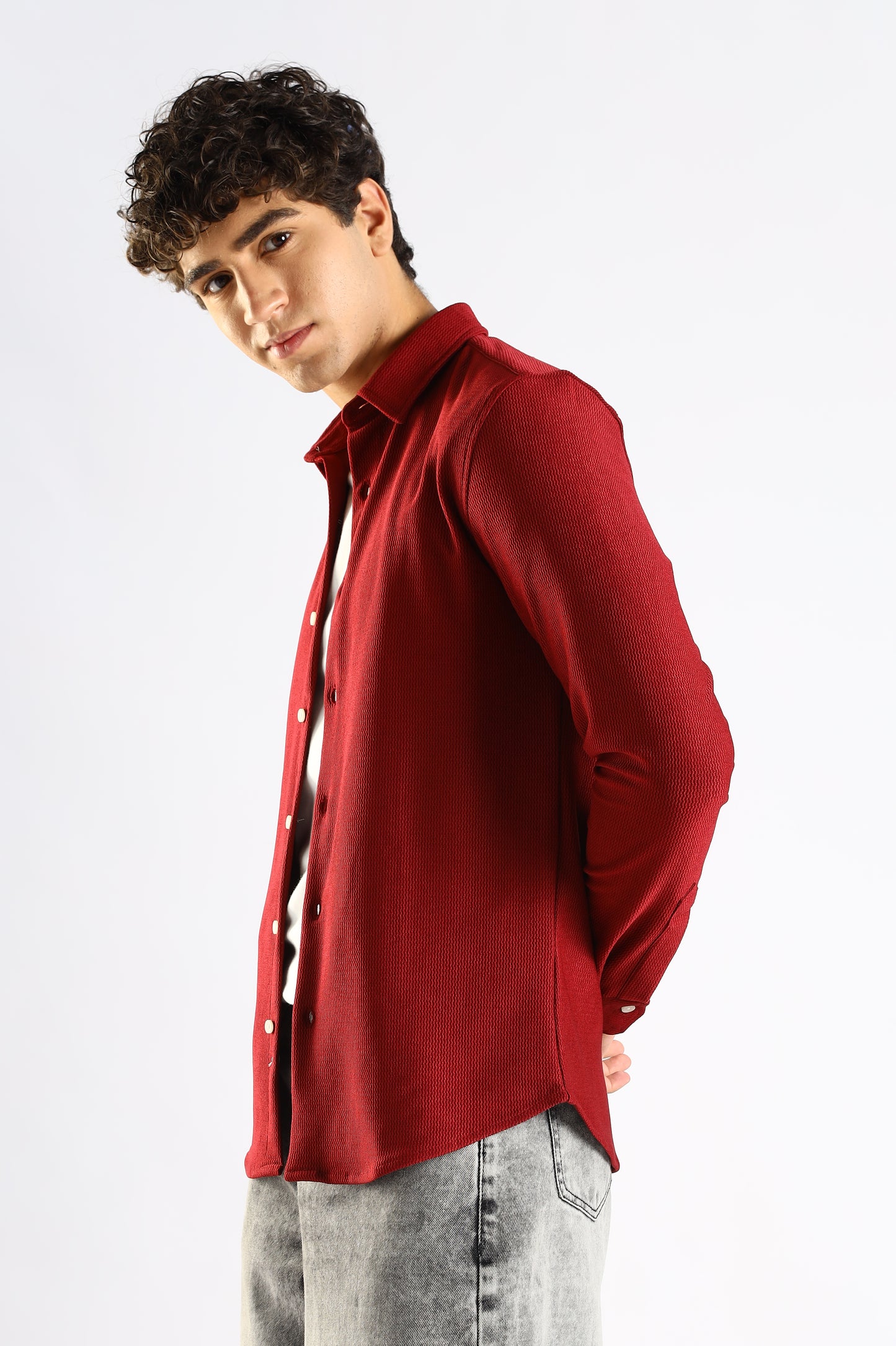 Textured Poly Knit Shirt Maroon