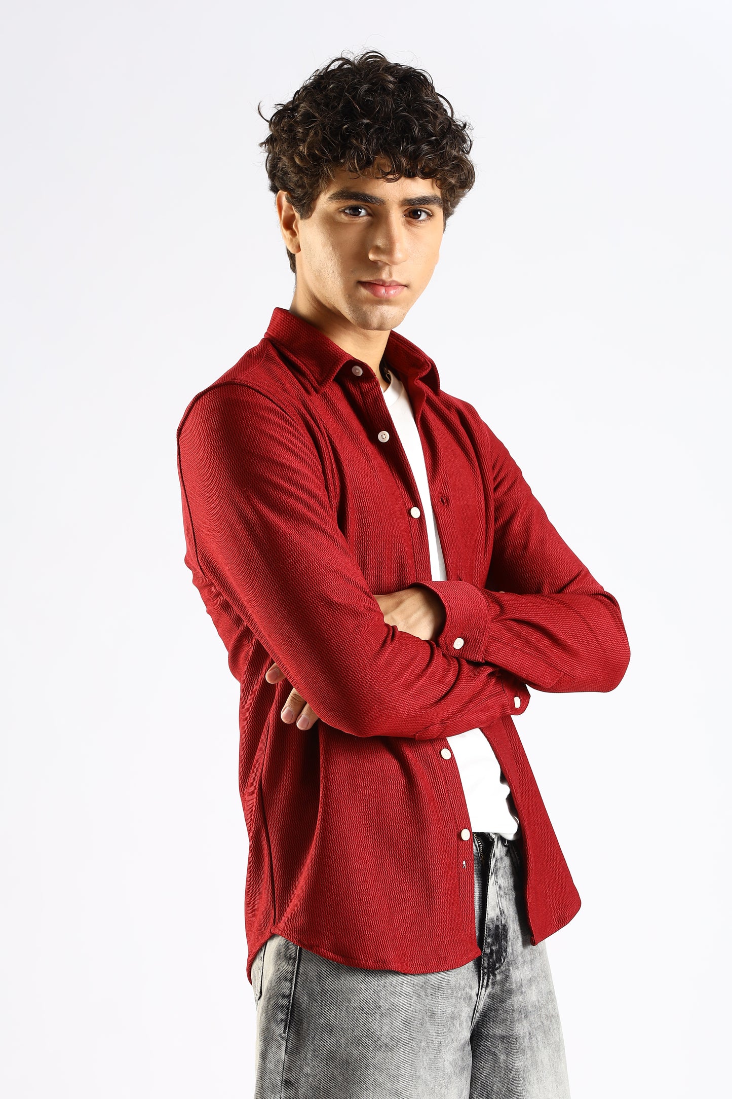 Textured Poly Knit Shirt Maroon