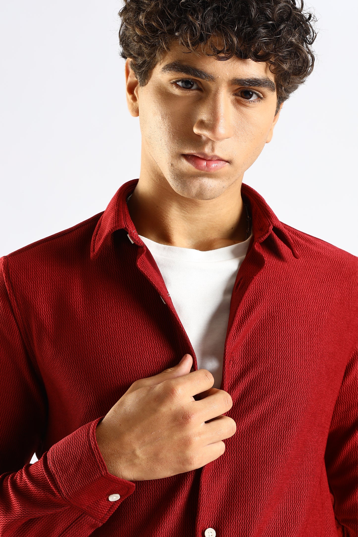 Textured Poly Knit Shirt Maroon