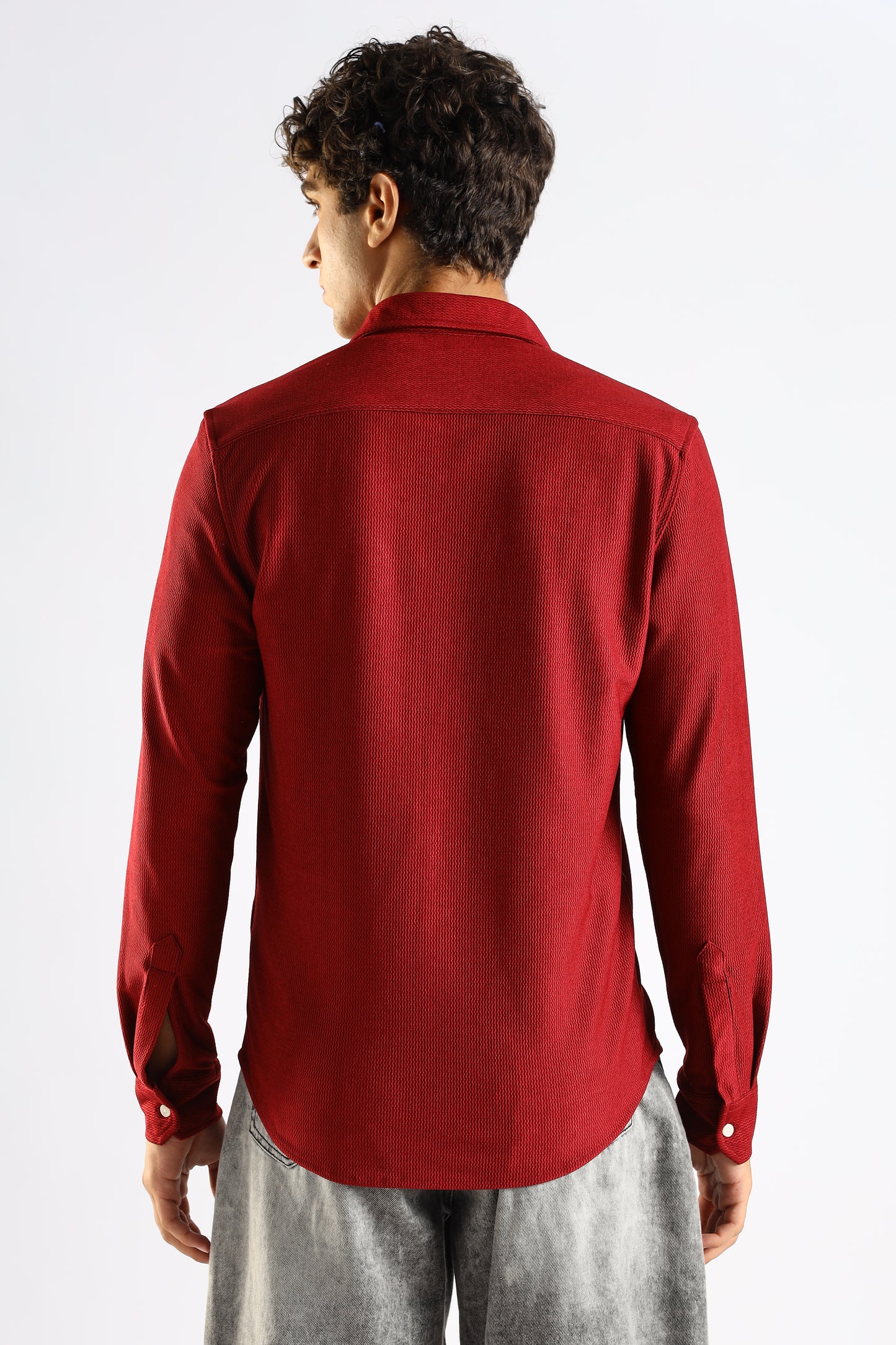 Textured Poly Knit Shirt Maroon