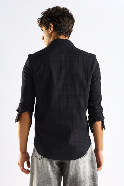 Self-Designed Poly Blend Slim Fit Shirt Black