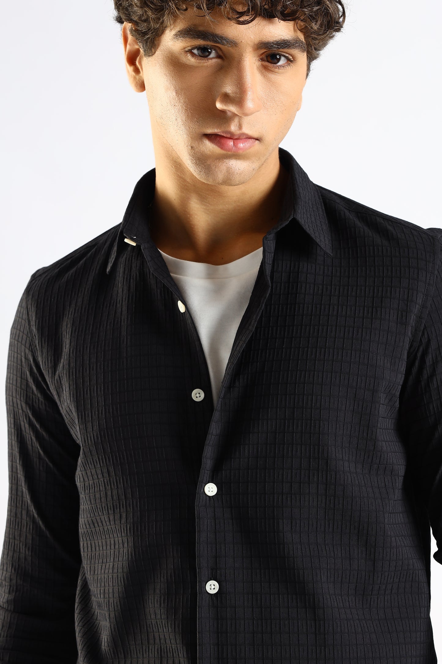 Self-Designed Poly Blend Slim Fit Shirt Black