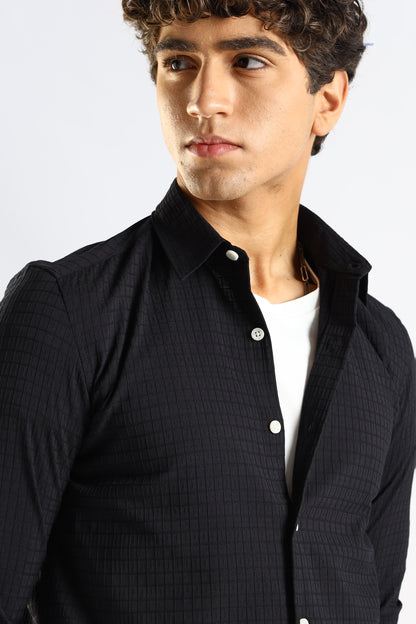 Self-Designed Poly Blend Slim Fit Shirt Black