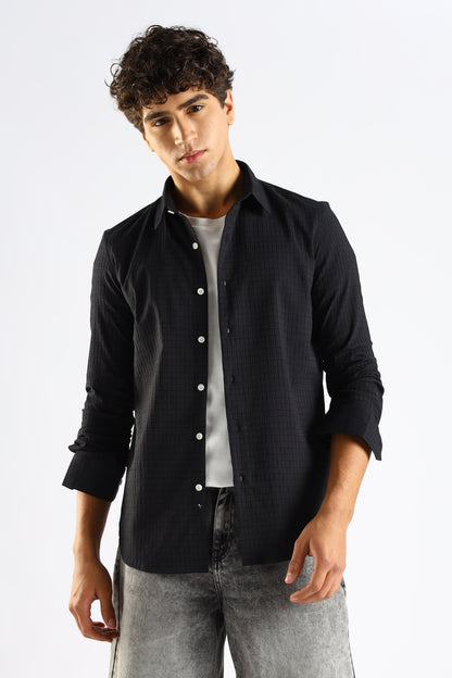Self-Designed Poly Blend Slim Fit Shirt Black
