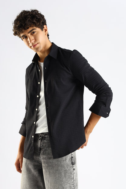 Self-Designed Poly Blend Slim Fit Shirt Black